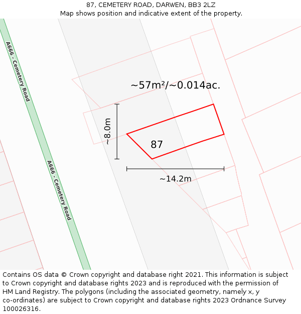 87, CEMETERY ROAD, DARWEN, BB3 2LZ: Plot and title map