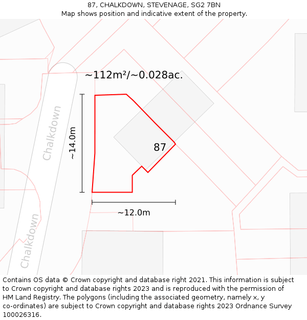 87, CHALKDOWN, STEVENAGE, SG2 7BN: Plot and title map