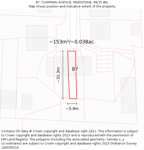 87, CHAPMAN AVENUE, MAIDSTONE, ME15 8EL: Plot and title map