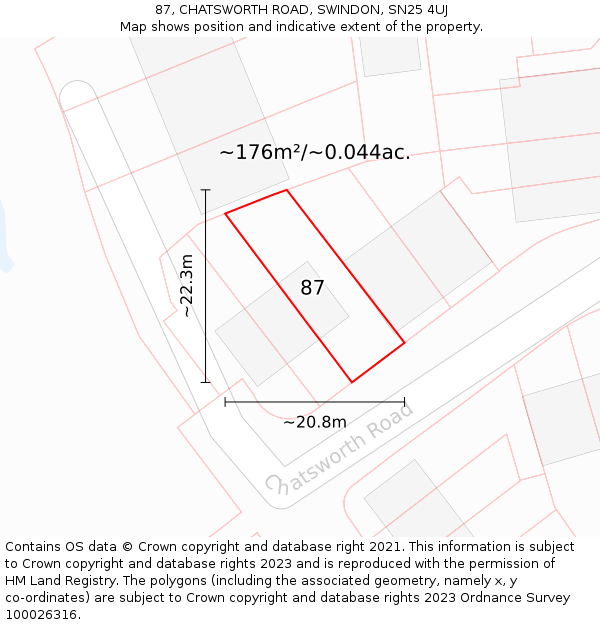 87, CHATSWORTH ROAD, SWINDON, SN25 4UJ: Plot and title map