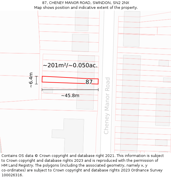 87, CHENEY MANOR ROAD, SWINDON, SN2 2NX: Plot and title map