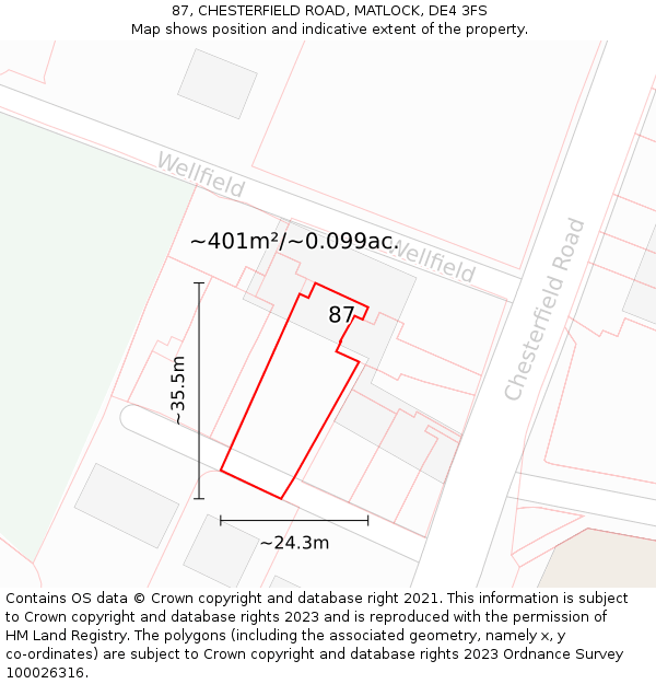 87, CHESTERFIELD ROAD, MATLOCK, DE4 3FS: Plot and title map