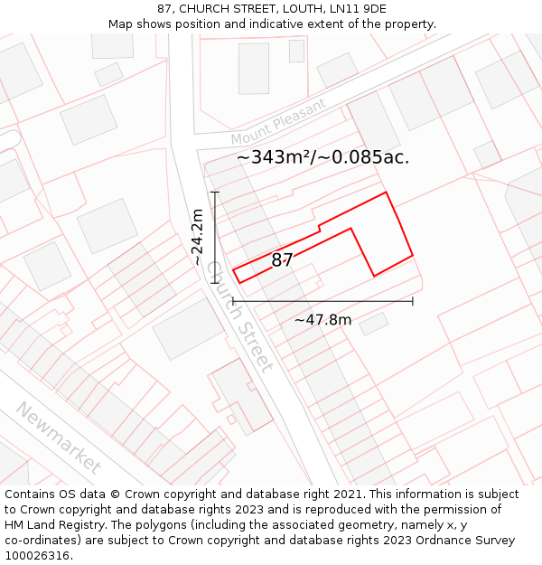 87, CHURCH STREET, LOUTH, LN11 9DE: Plot and title map