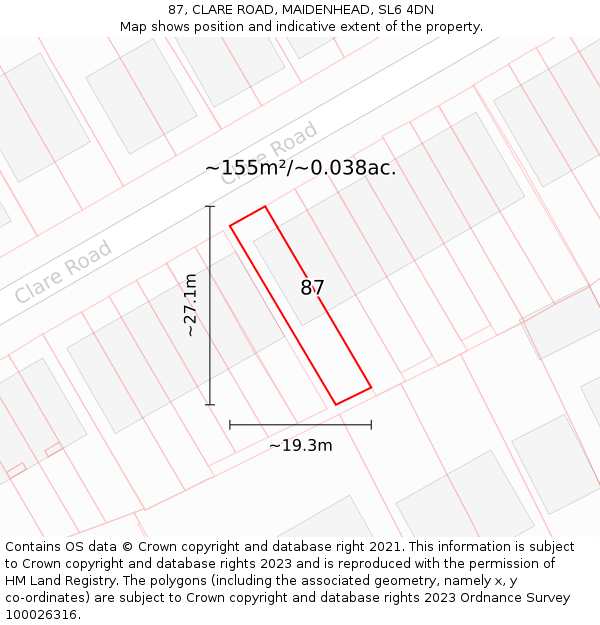 87, CLARE ROAD, MAIDENHEAD, SL6 4DN: Plot and title map