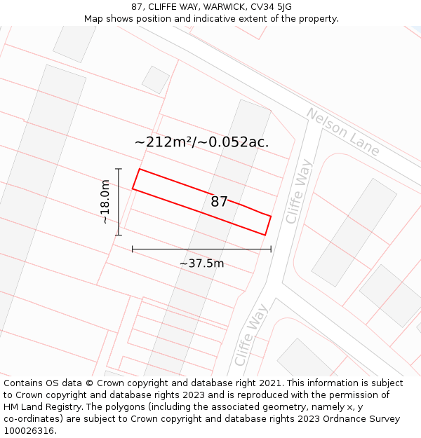 87, CLIFFE WAY, WARWICK, CV34 5JG: Plot and title map