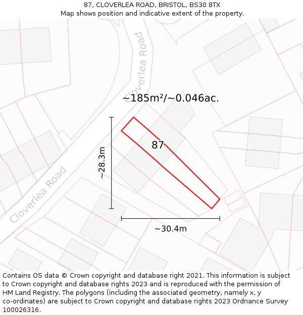 87, CLOVERLEA ROAD, BRISTOL, BS30 8TX: Plot and title map