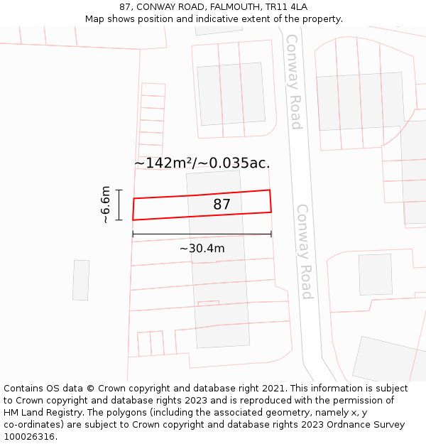 87, CONWAY ROAD, FALMOUTH, TR11 4LA: Plot and title map