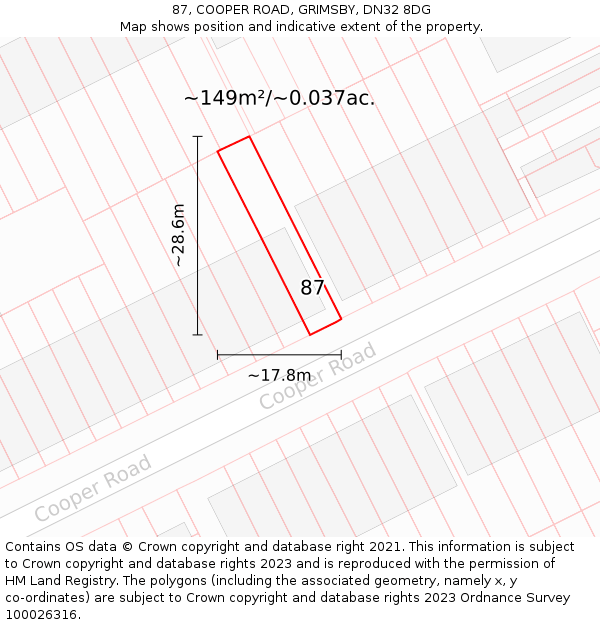 87, COOPER ROAD, GRIMSBY, DN32 8DG: Plot and title map