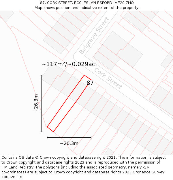 87, CORK STREET, ECCLES, AYLESFORD, ME20 7HQ: Plot and title map