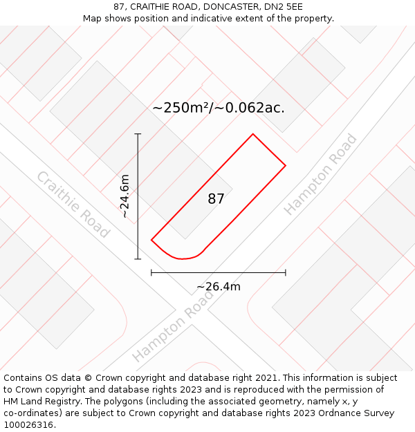87, CRAITHIE ROAD, DONCASTER, DN2 5EE: Plot and title map