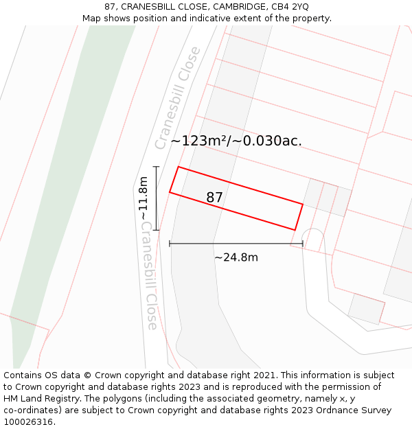 87, CRANESBILL CLOSE, CAMBRIDGE, CB4 2YQ: Plot and title map