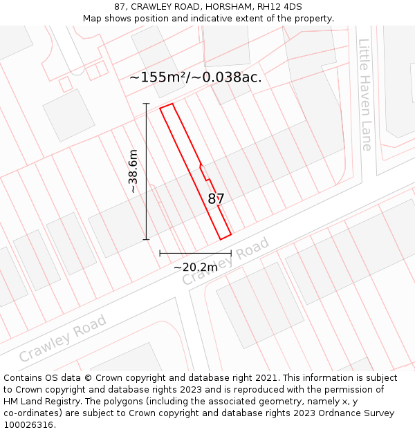 87, CRAWLEY ROAD, HORSHAM, RH12 4DS: Plot and title map