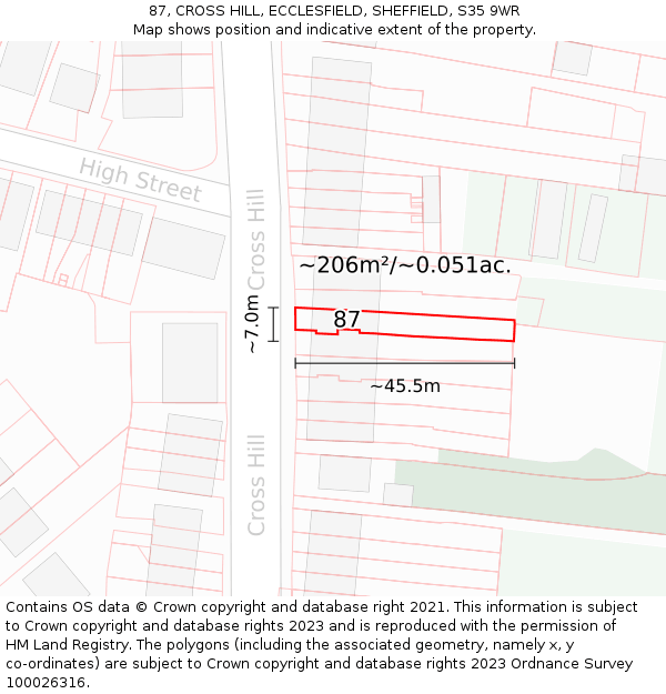 87, CROSS HILL, ECCLESFIELD, SHEFFIELD, S35 9WR: Plot and title map