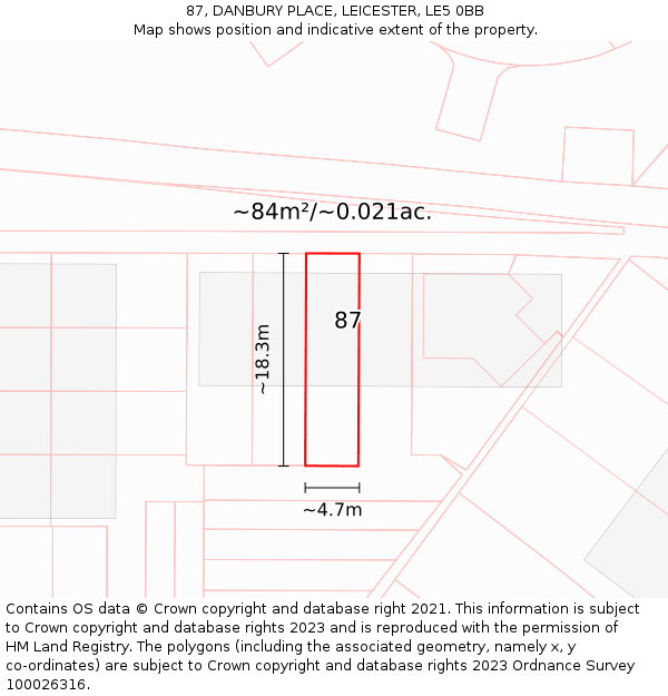 87, DANBURY PLACE, LEICESTER, LE5 0BB: Plot and title map