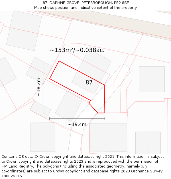 87, DAPHNE GROVE, PETERBOROUGH, PE2 8SE: Plot and title map