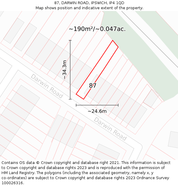 87, DARWIN ROAD, IPSWICH, IP4 1QD: Plot and title map