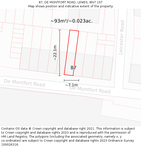 87, DE MONTFORT ROAD, LEWES, BN7 1ST: Plot and title map