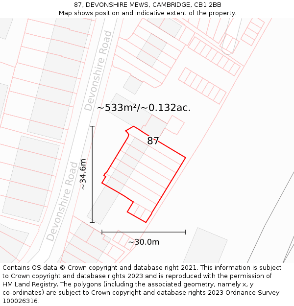 87, DEVONSHIRE MEWS, CAMBRIDGE, CB1 2BB: Plot and title map