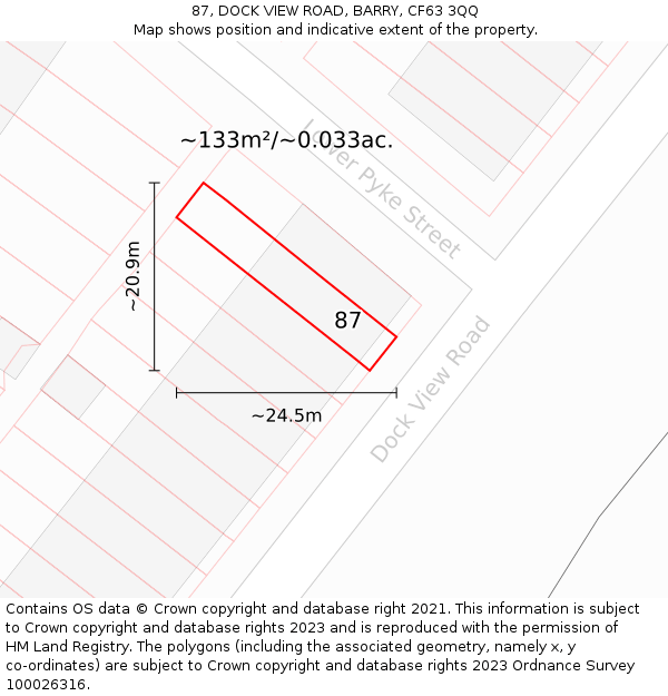 87, DOCK VIEW ROAD, BARRY, CF63 3QQ: Plot and title map
