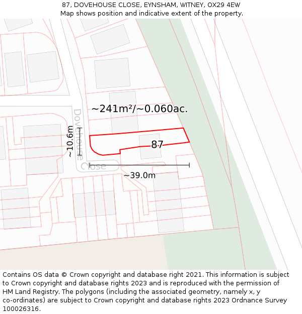 87, DOVEHOUSE CLOSE, EYNSHAM, WITNEY, OX29 4EW: Plot and title map