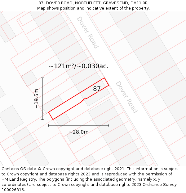 87, DOVER ROAD, NORTHFLEET, GRAVESEND, DA11 9PJ: Plot and title map