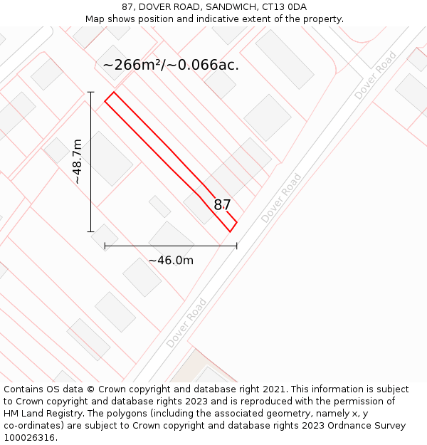 87, DOVER ROAD, SANDWICH, CT13 0DA: Plot and title map