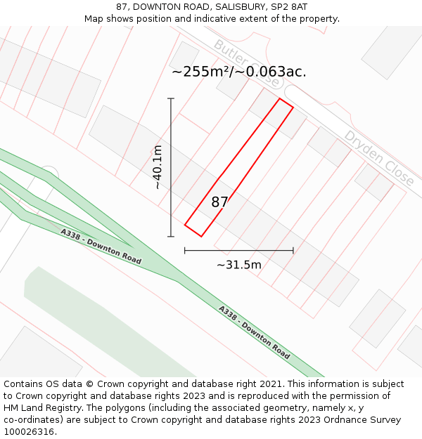 87, DOWNTON ROAD, SALISBURY, SP2 8AT: Plot and title map