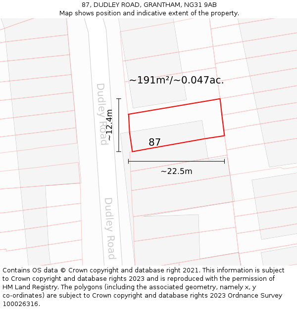 87, DUDLEY ROAD, GRANTHAM, NG31 9AB: Plot and title map