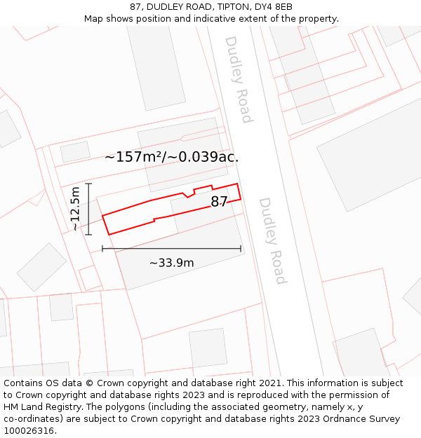 87, DUDLEY ROAD, TIPTON, DY4 8EB: Plot and title map