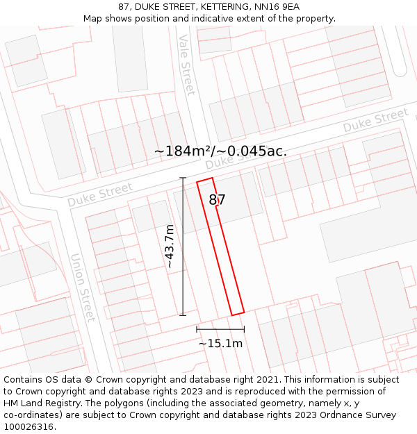 87, DUKE STREET, KETTERING, NN16 9EA: Plot and title map