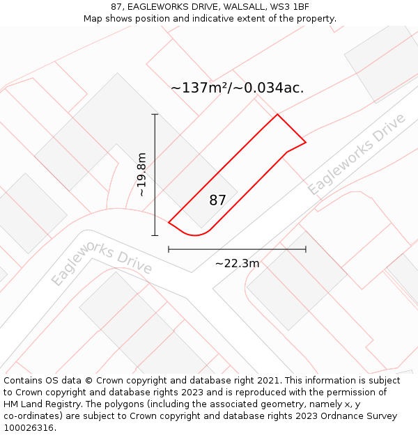 87, EAGLEWORKS DRIVE, WALSALL, WS3 1BF: Plot and title map