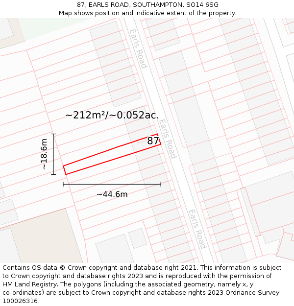 87, EARLS ROAD, SOUTHAMPTON, SO14 6SG: Plot and title map
