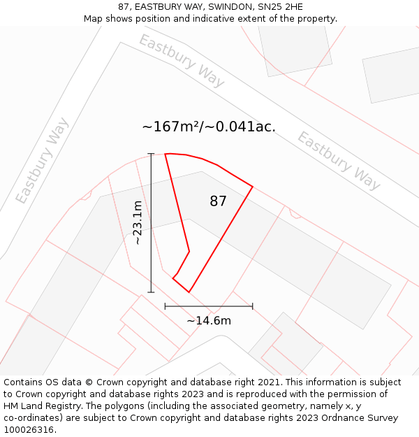87, EASTBURY WAY, SWINDON, SN25 2HE: Plot and title map