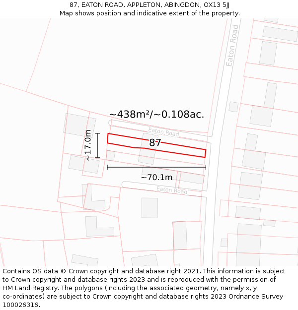 87, EATON ROAD, APPLETON, ABINGDON, OX13 5JJ: Plot and title map