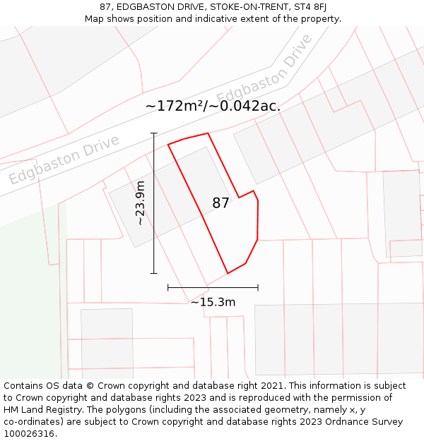 87, EDGBASTON DRIVE, STOKE-ON-TRENT, ST4 8FJ: Plot and title map