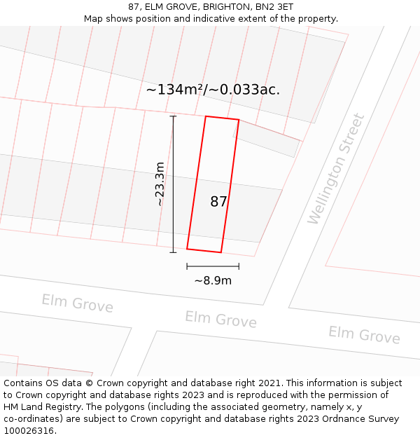 87, ELM GROVE, BRIGHTON, BN2 3ET: Plot and title map