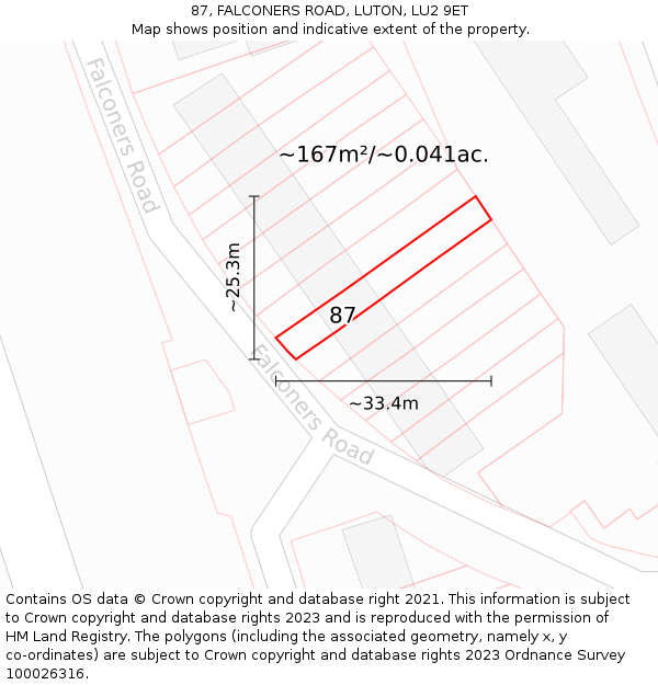 87, FALCONERS ROAD, LUTON, LU2 9ET: Plot and title map