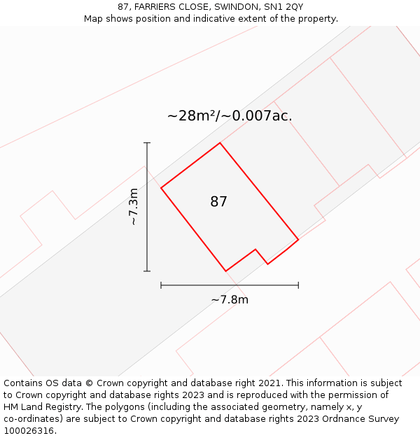 87, FARRIERS CLOSE, SWINDON, SN1 2QY: Plot and title map