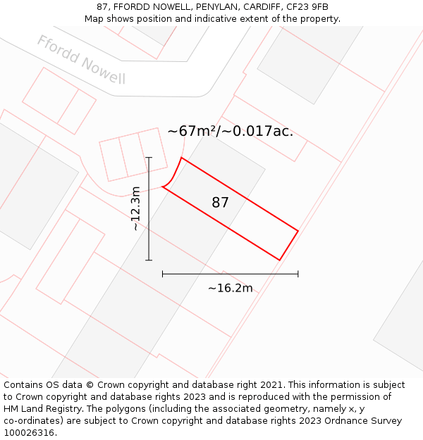 87, FFORDD NOWELL, PENYLAN, CARDIFF, CF23 9FB: Plot and title map