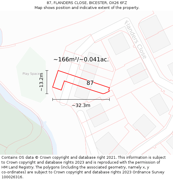 87, FLANDERS CLOSE, BICESTER, OX26 6FZ: Plot and title map
