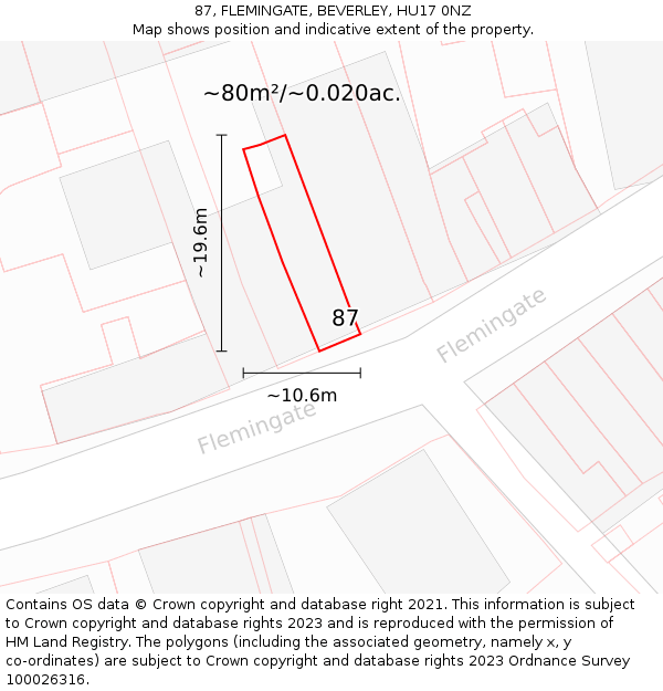 87, FLEMINGATE, BEVERLEY, HU17 0NZ: Plot and title map