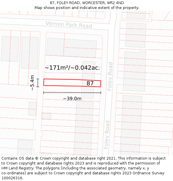87, FOLEY ROAD, WORCESTER, WR2 4ND: Plot and title map