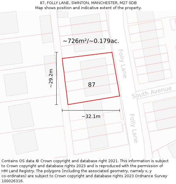87, FOLLY LANE, SWINTON, MANCHESTER, M27 0DB: Plot and title map