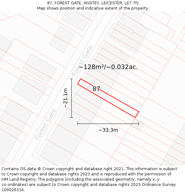 87, FOREST GATE, ANSTEY, LEICESTER, LE7 7FJ: Plot and title map