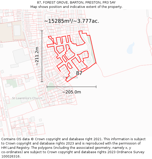 87, FOREST GROVE, BARTON, PRESTON, PR3 5AY: Plot and title map