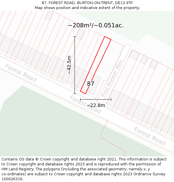 87, FOREST ROAD, BURTON-ON-TRENT, DE13 9TP: Plot and title map