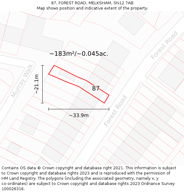 87, FOREST ROAD, MELKSHAM, SN12 7AB: Plot and title map