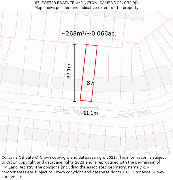 87, FOSTER ROAD, TRUMPINGTON, CAMBRIDGE, CB2 9JN: Plot and title map