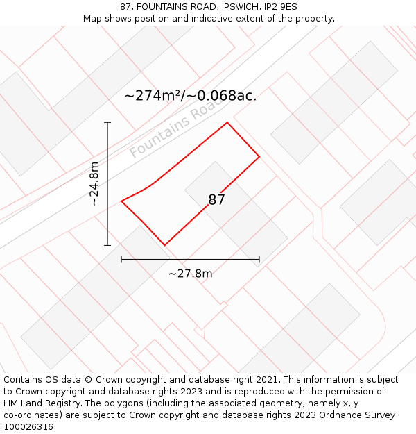 87, FOUNTAINS ROAD, IPSWICH, IP2 9ES: Plot and title map