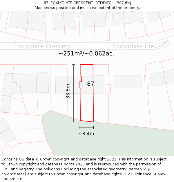 87, FOXLYDIATE CRESCENT, REDDITCH, B97 6NJ: Plot and title map
